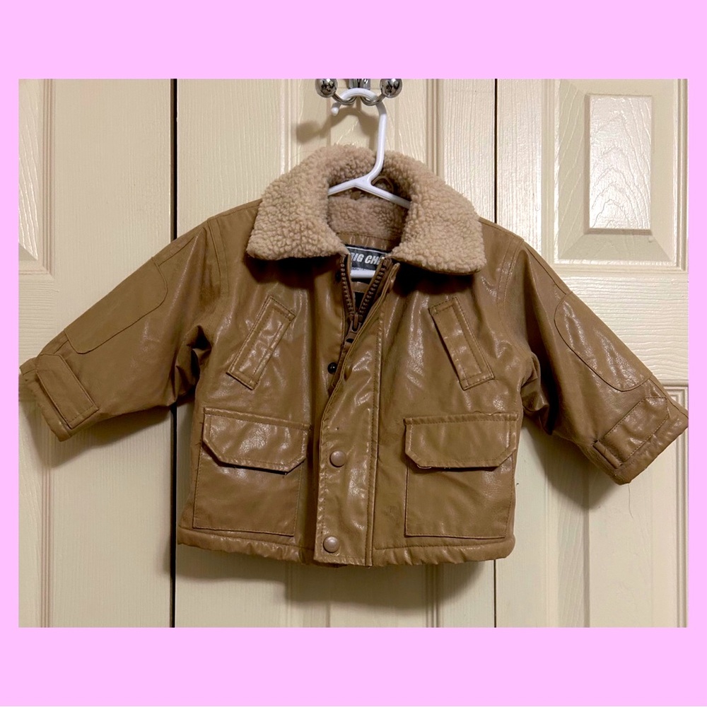 Big Chill Tan Kids Puffer Jacket with Shearling Collar